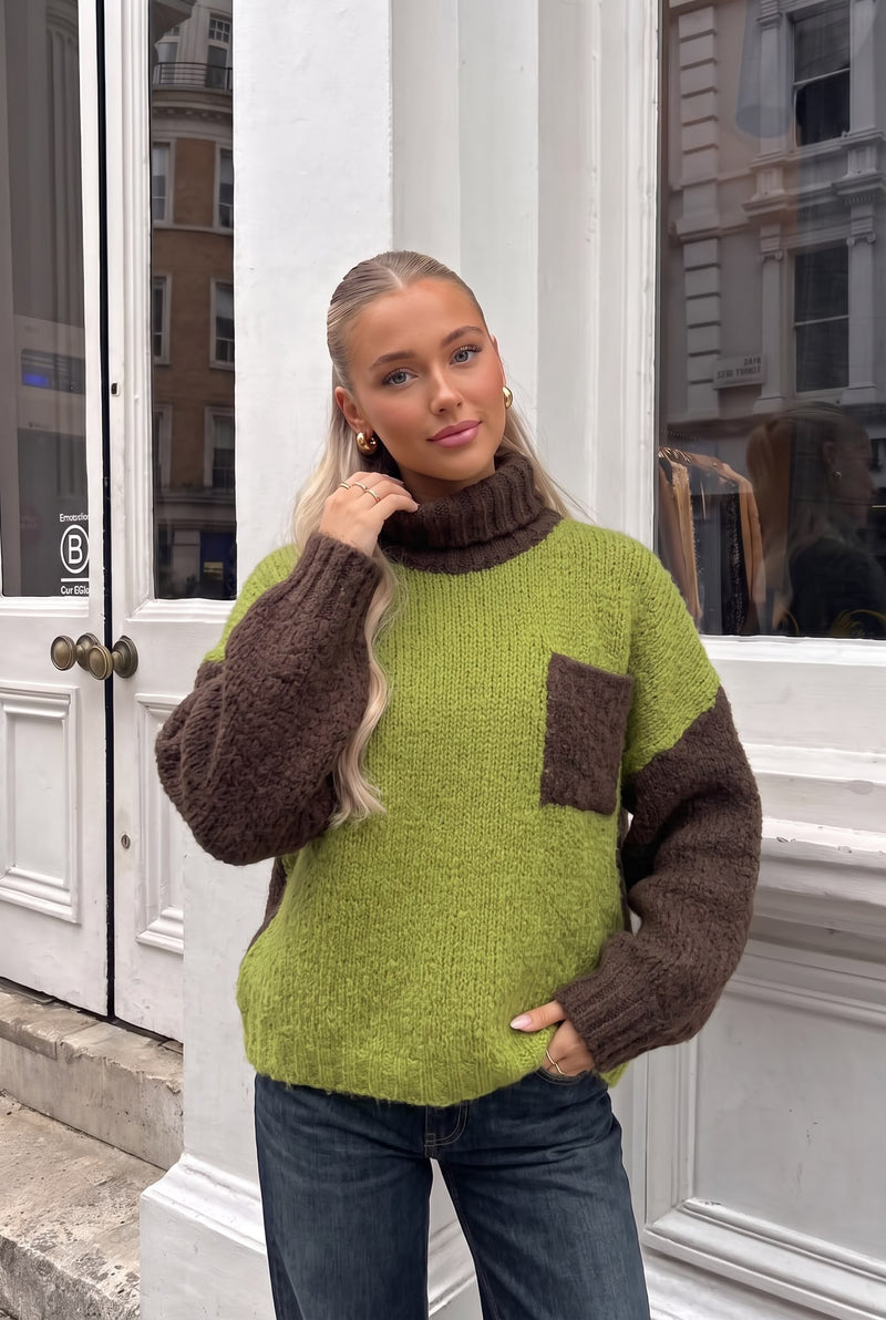 Pull Col Roulé Oversize en Laine Bicolore