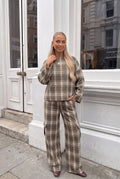Pantalon Large en Coton Imprimé Tartan
