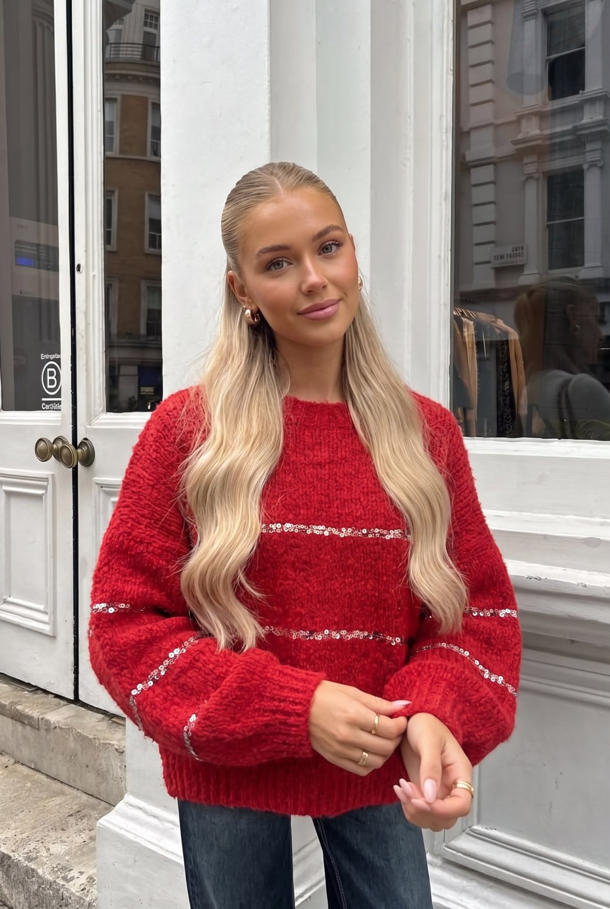 Pull Oversize en Laine à Rayures de Sequins