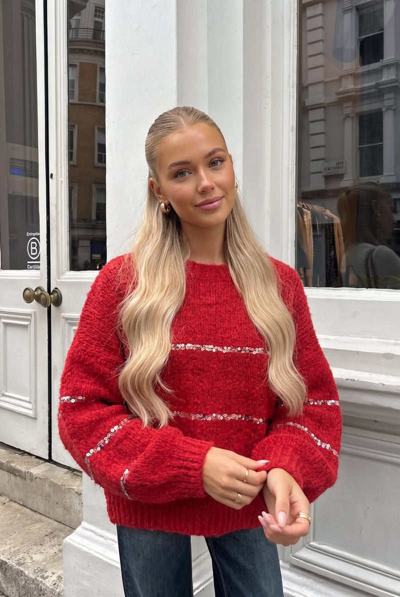 Pull Oversize en Laine à Rayures de Sequins