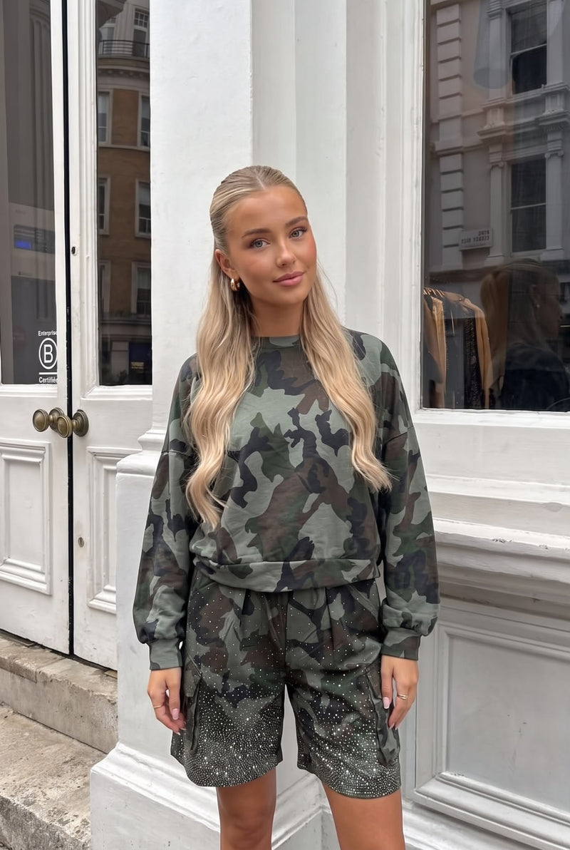 Haut en Coton Imprimé Camouflage