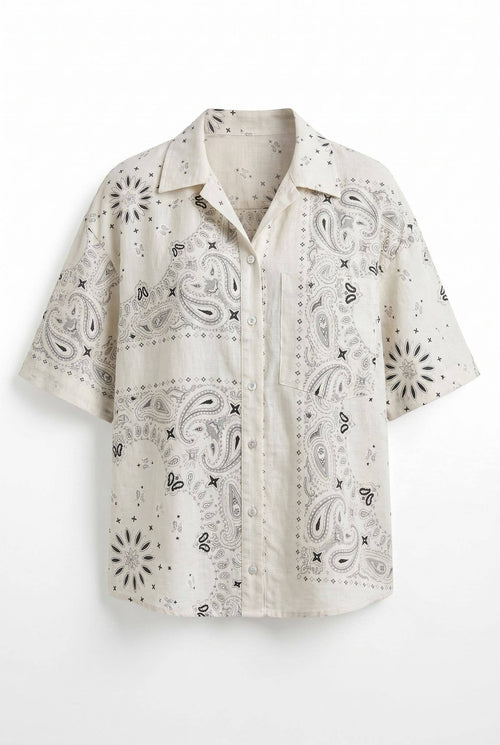 Chemise En Lin Bandana Porté Avec Le Pantalon2446