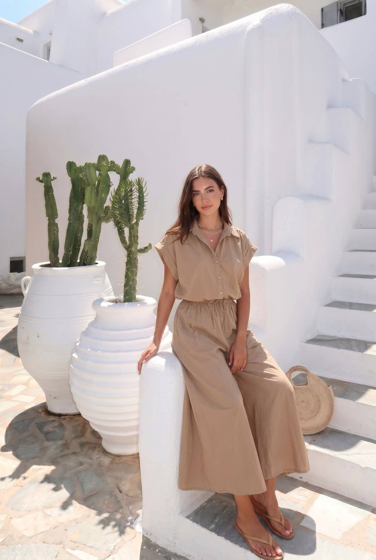 Pantalon Oversize En Popeline Porté Avec Le Haut15422 Vendu Séparément