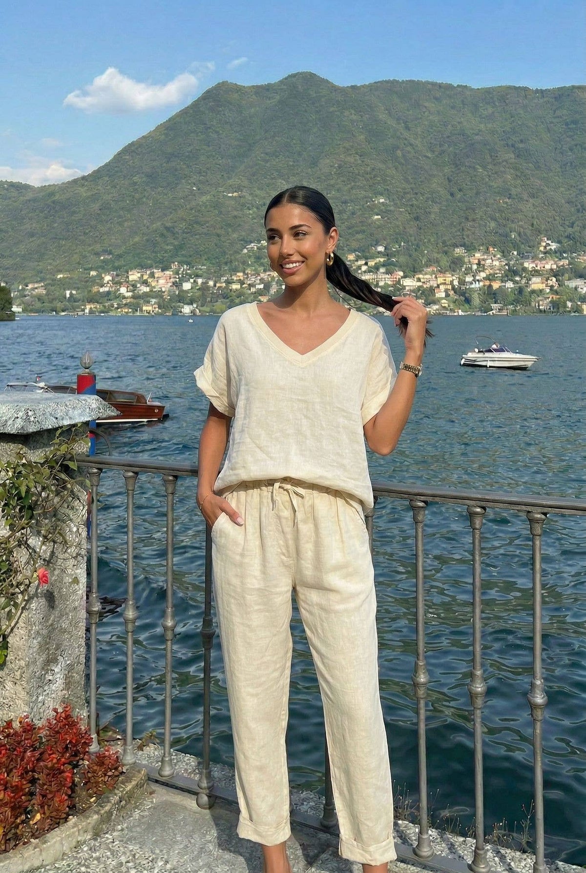 Pantalon En Lin Porté Avec Le Haut26429 Vendu Séparément