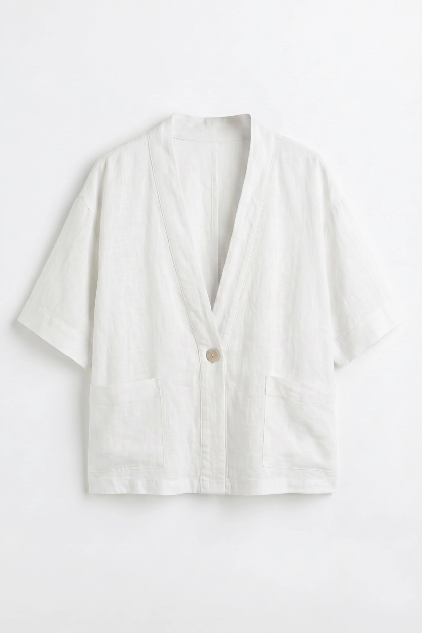 Veste En Lin Porté Avec Le Pantalon20601
