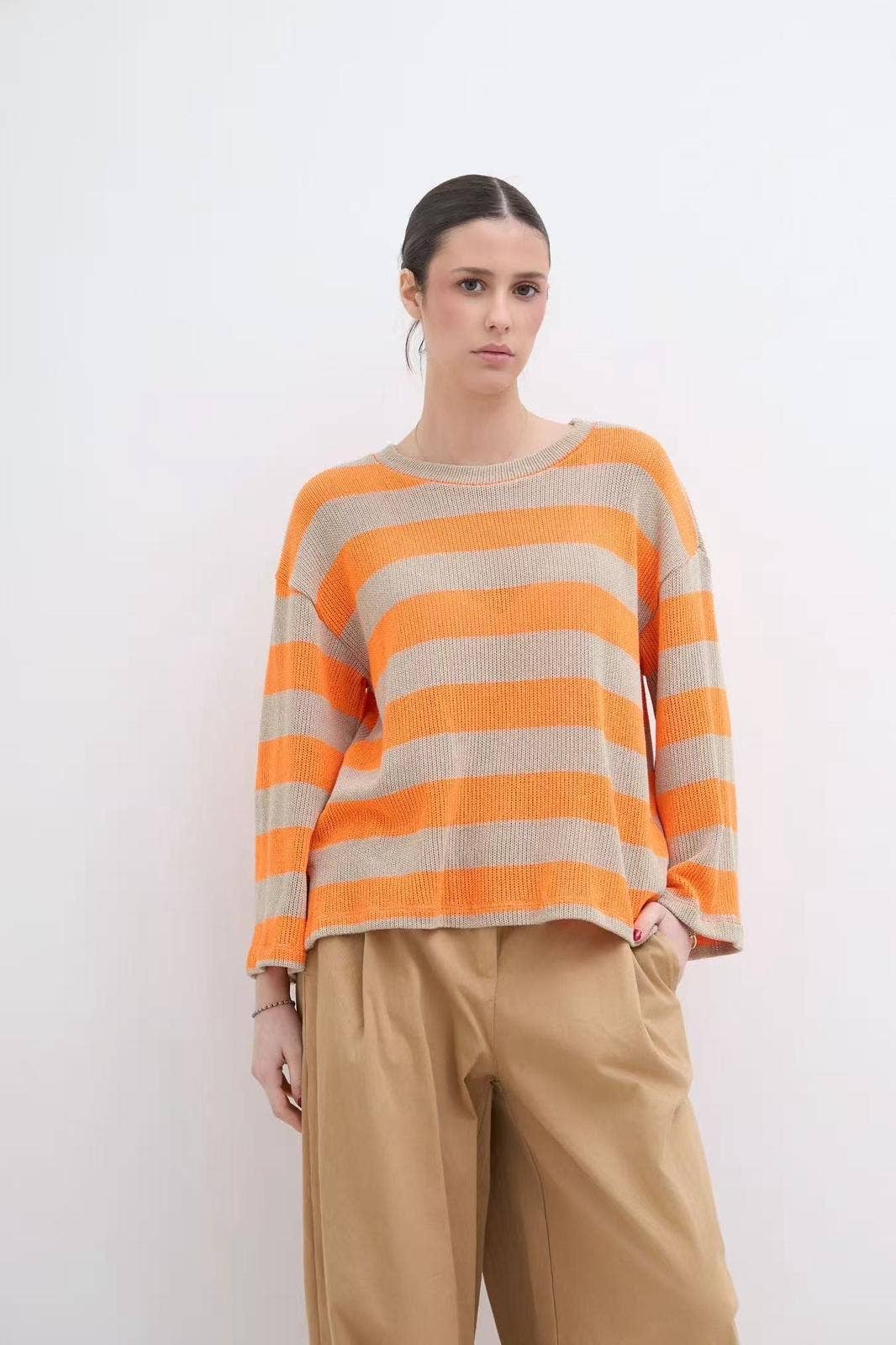 Pull Col Bateau Manche Longue Bicolore En Maille