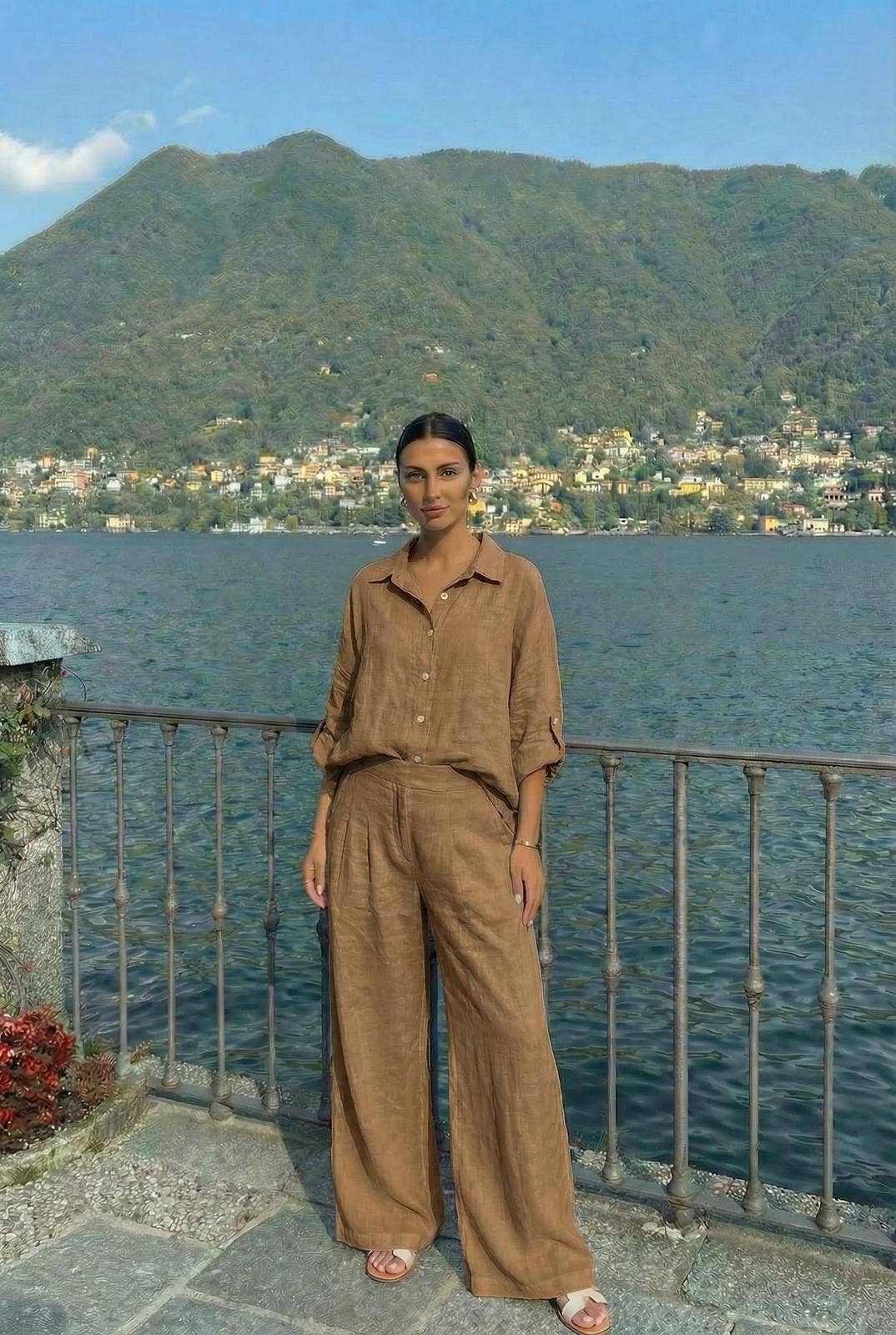 Chemise23806 En Lin Portée Avec Le Pantalon27201