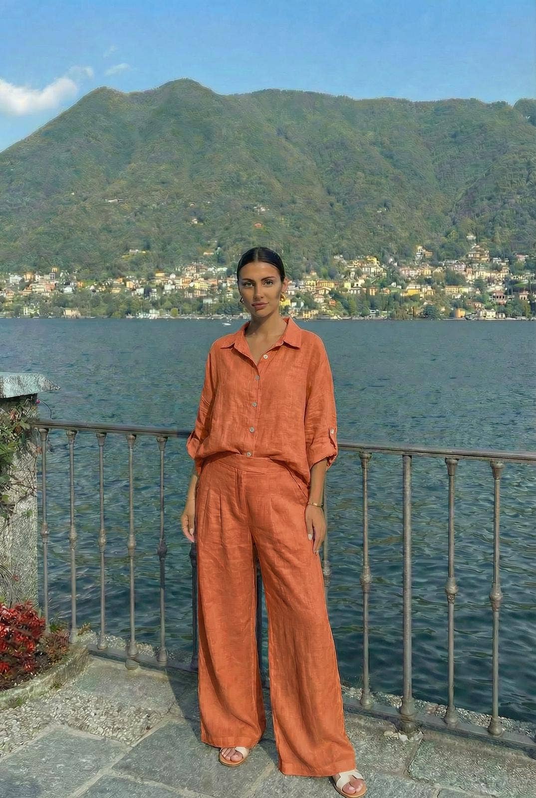 Chemise23806 En Lin Portée Avec Le Pantalon27201