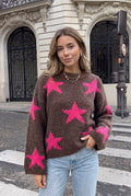 Pull Laine Polyamide Motif Étoiles Col Rond - INCERTAINES