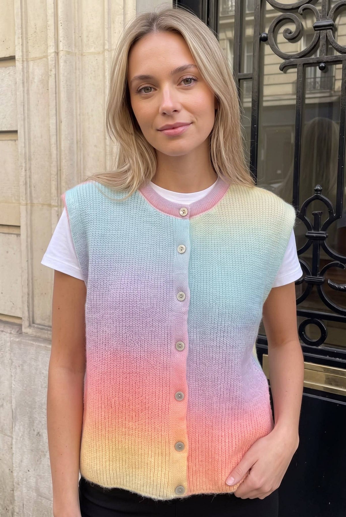 Gilet Laine Sans Manches Boutonné Dégradé - INCERTAINES