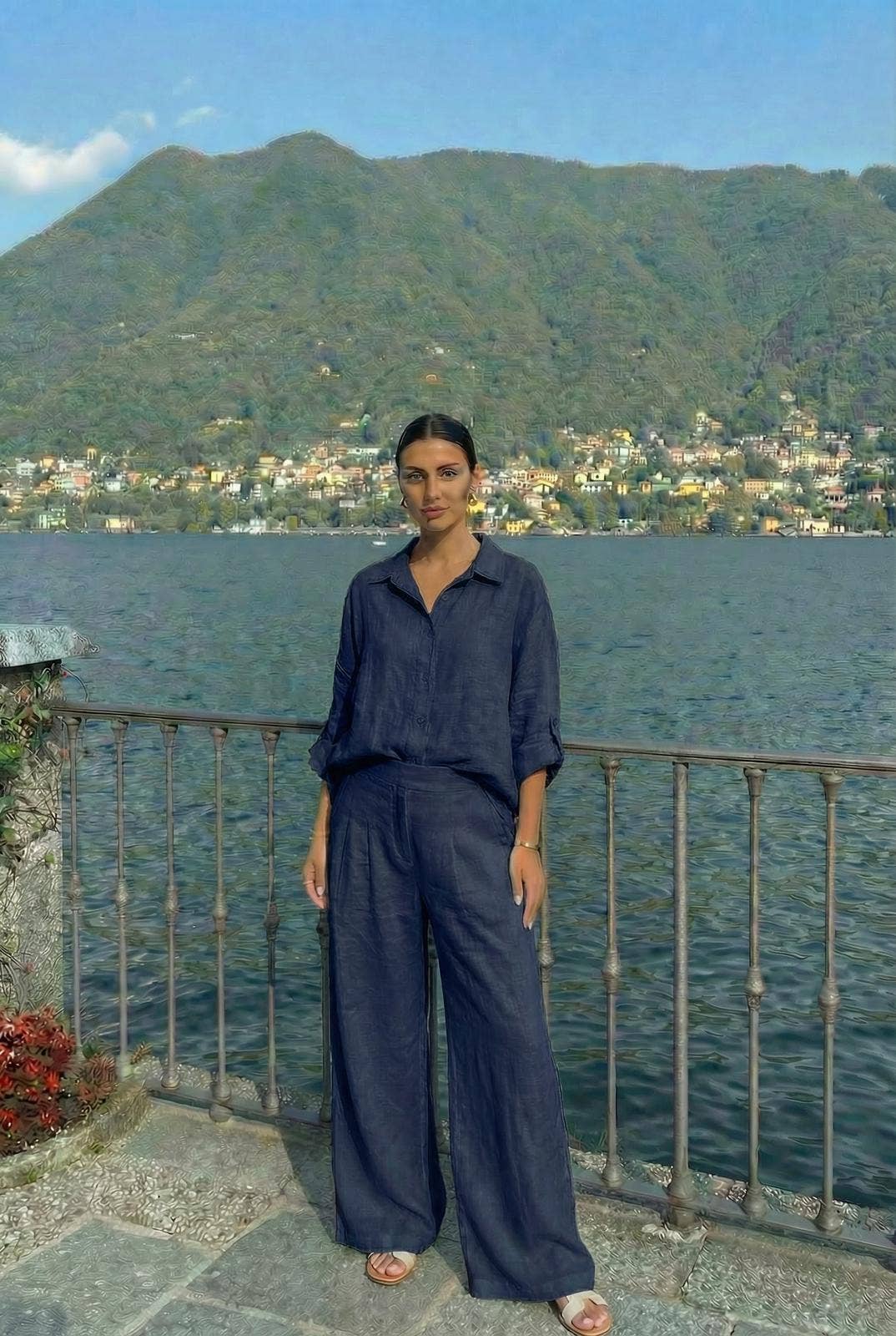 Chemise23806 En Lin Portée Avec Le Pantalon27201