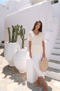 Haut Manche T-Shirt En Lin Col V