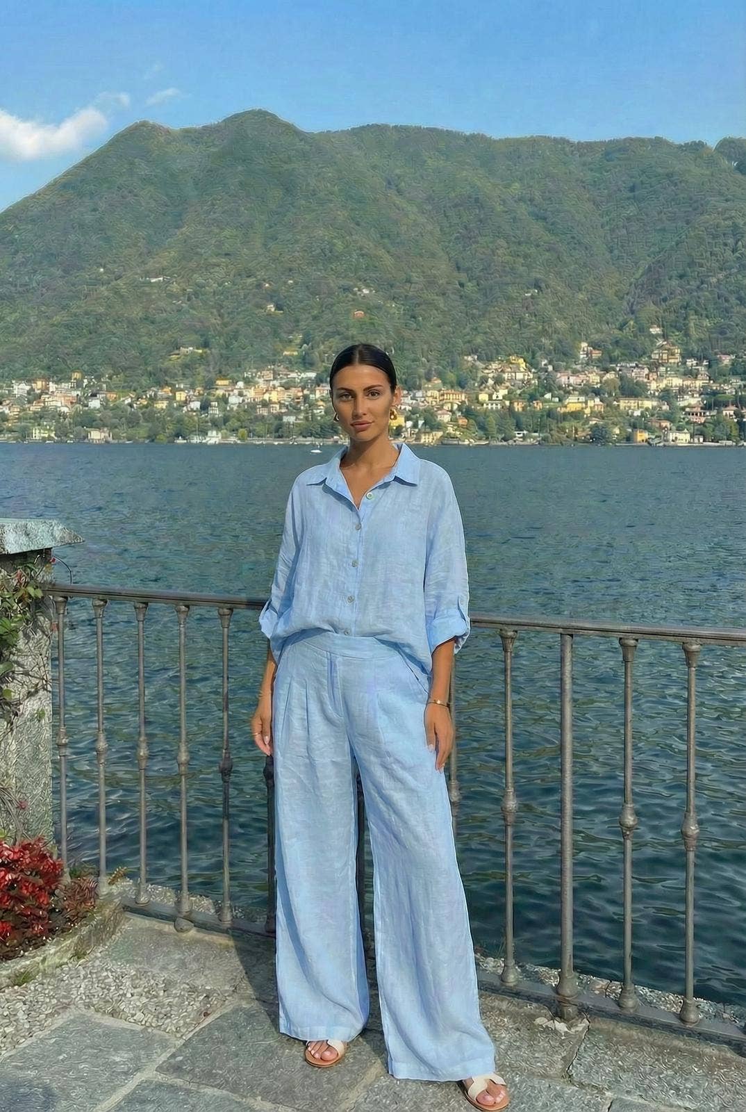 Chemise23806 En Lin Portée Avec Le Pantalon27201