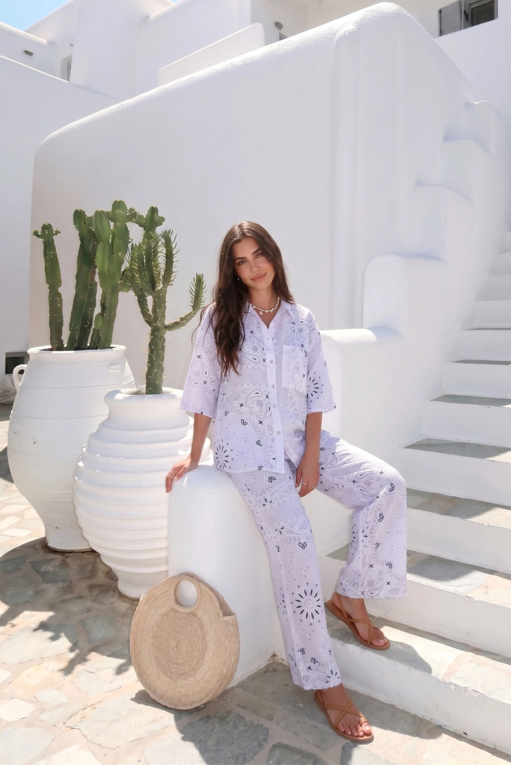 Chemise En Lin Bandana Porté Avec Le Pantalon2446
