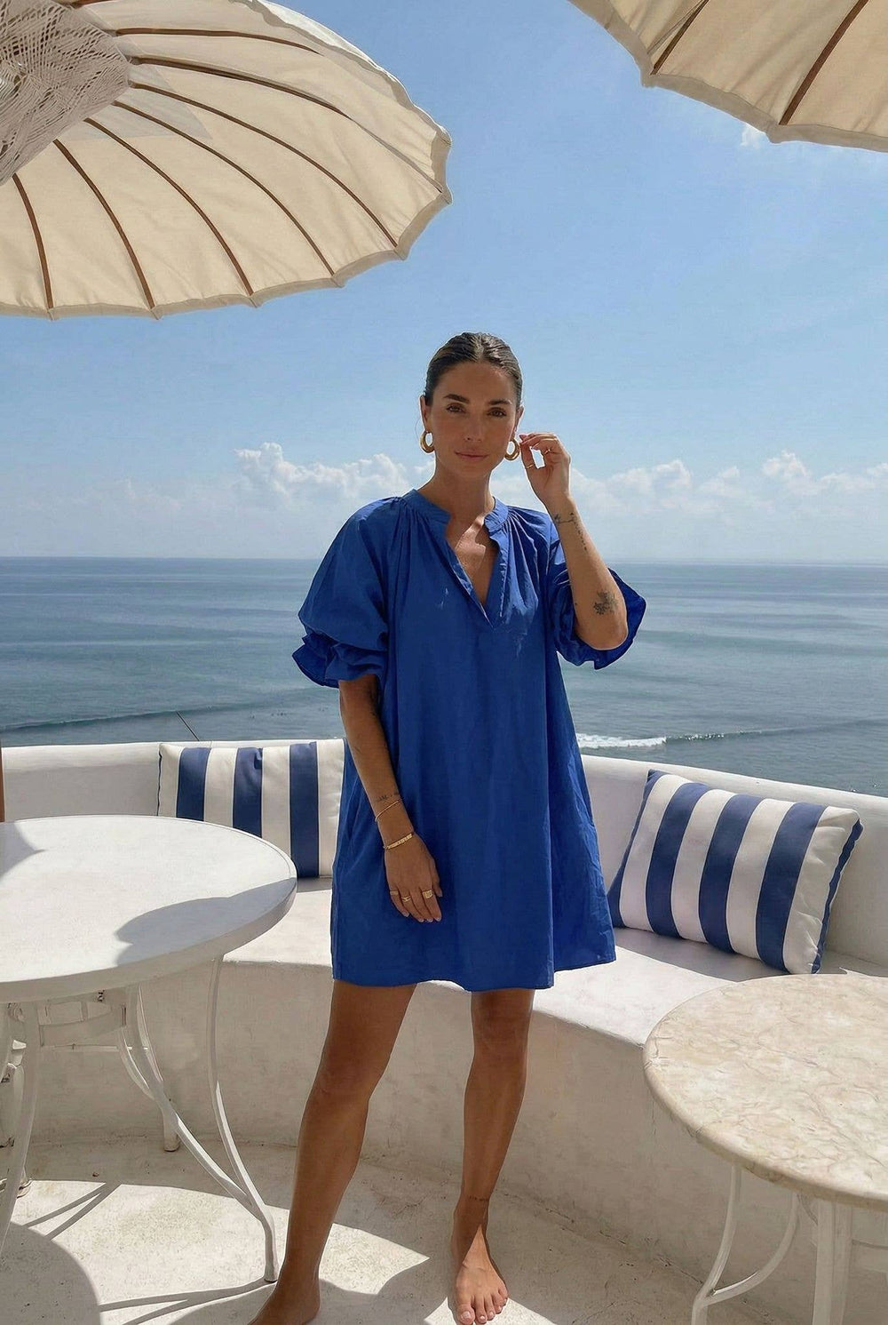 Robe Manche Ballon En Popeline