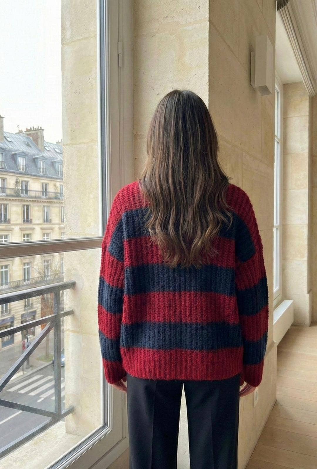 Pull Col Roulé Oversize A Rayure