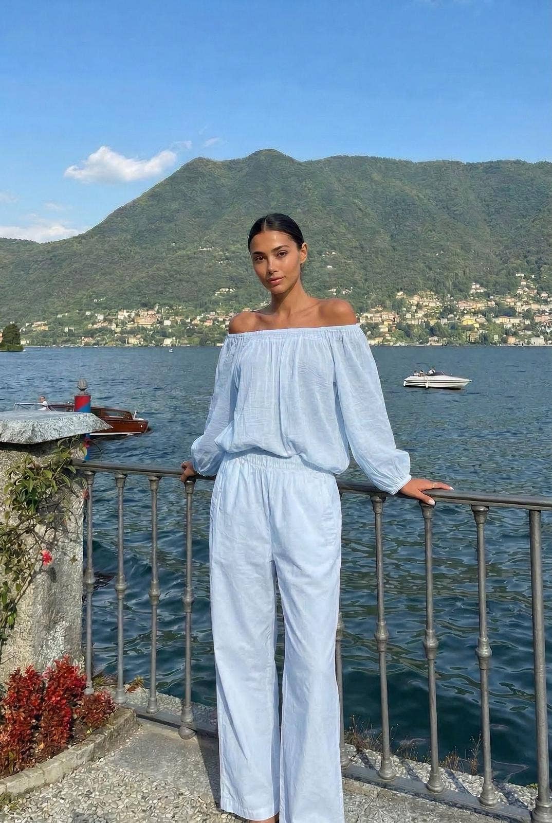 Haut En Voile De Coton Porté Avec Le Pantalon13633