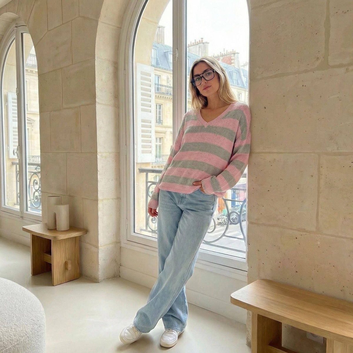 Pull Manche Longue Col V Oversize
