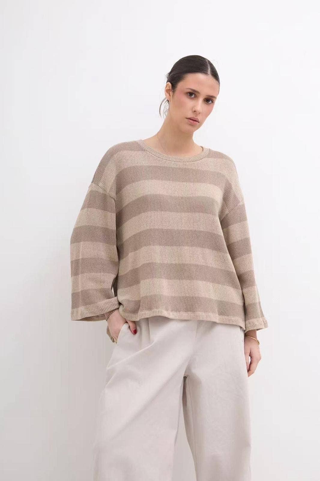 Pull Col Bateau Manche Longue Bicolore En Maille