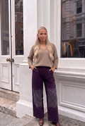 Pantalon Large en Coton à Strass